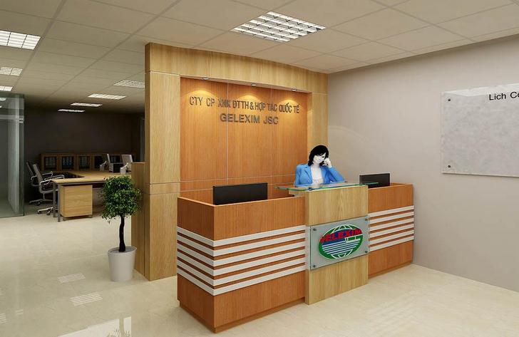 Thiết kế backdrop quầy lễ tân, văn phòng công ty theo yêu cầu